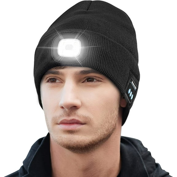Zukuco LED Bluetooth Beanie Hat with Light, Music Beanie Hat, Rechargeable Headlamp Knitted Beanie for Men Women Dad