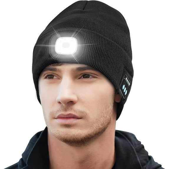 Zukuco LED Bluetooth Beanie Hat with Light, Music Beanie Hat, Rechargeable Headlamp Knitted Beanie for Men Women Dad