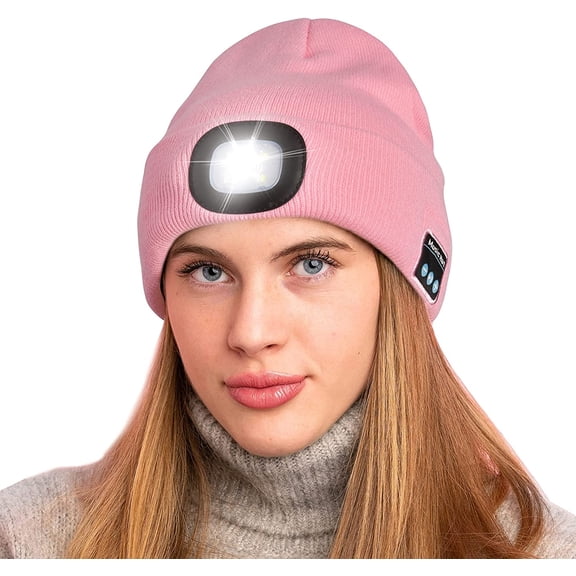 Zukuco LED Bluetooth Beanie Hat with Light, Music Beanie Hat, Rechargeable Headlamp Knitted Beanie for Men Women Dad