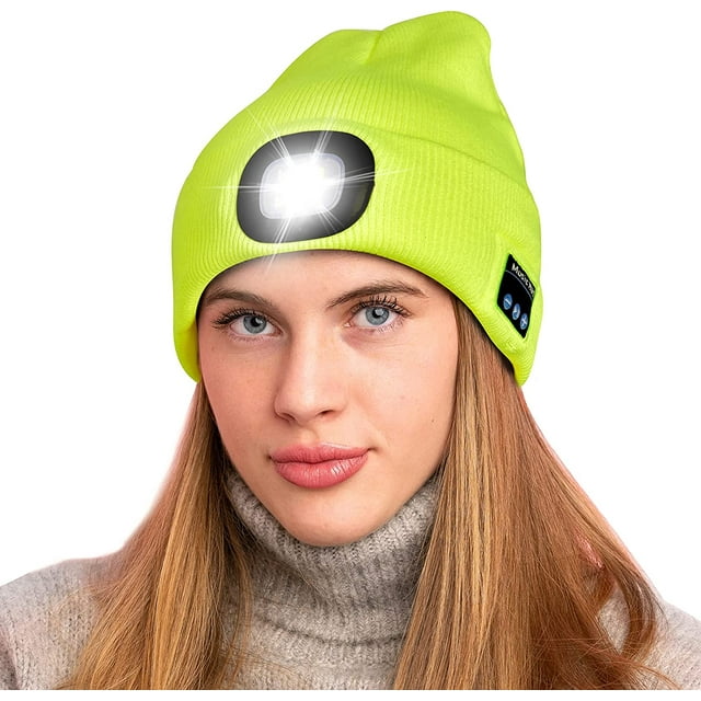 Zukuco LED Bluetooth Beanie Hat with Light, Music Beanie Hat, Rechargeable Headlamp Knitted Beanie for Men Women Dad