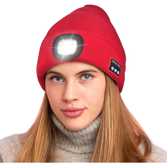 Zukuco LED Bluetooth Beanie Hat with Light, Music Beanie Hat, Rechargeable Headlamp Knitted Beanie for Men Women Dad
