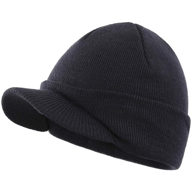 Zukuco Men's Winter Beanie Hat with Brim Warm Double Knit Cuff Beanie Cap