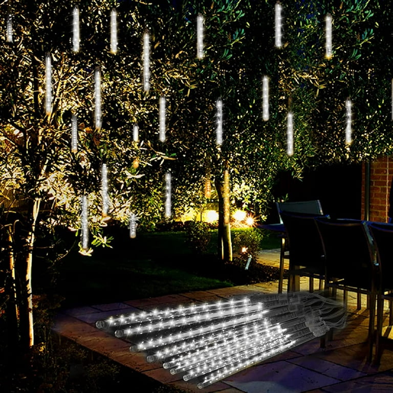 Zukuco Meteor Shower Rain Lights 30cm 8 Tube 192 LEDs Christmas Icicle Lights for Christmas Trees Patio Garden Lawn Outdoor Decoration Cool White