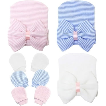 Zukuco Newborn Baby Caps and Mittens Newborn Hospital Beanie Hats No Scratch Gloves Soft Babies Gift Set