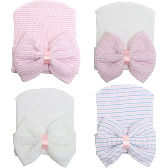 Zukuco Newborn Baby Girl Hat with Big Bow Soft Cute Knot Baby Comfy Nursery Beanie 0-3 months