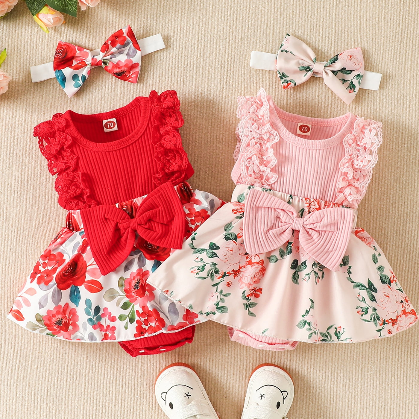 Zukuco Newborn Baby Girl Romper Outfits Cute Ruffle One Piece Floral  Jumpsuit Dresses and Headband Summer Baby Clothes