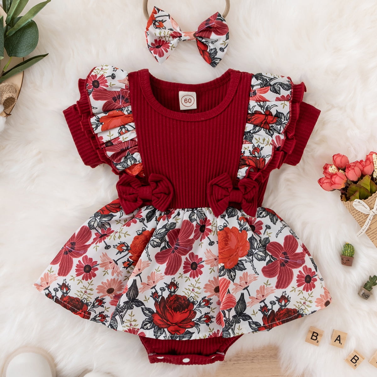 Toddler Baby Girls Floral Outfits Sets Cute Green Red Jumpsuit Summer  Sleeveless Pom Pom Bodysuits with Bowknot Headband 18-24 Month price in UAE,  UAE