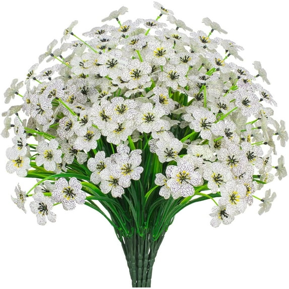 Zukuco Outdoor Artificial Flowers UV Resistant Fake Flower Plastic Plants Faux Silk Flowers Porch Hanging Garden Porch Window Box Decorating (12PCS,White)