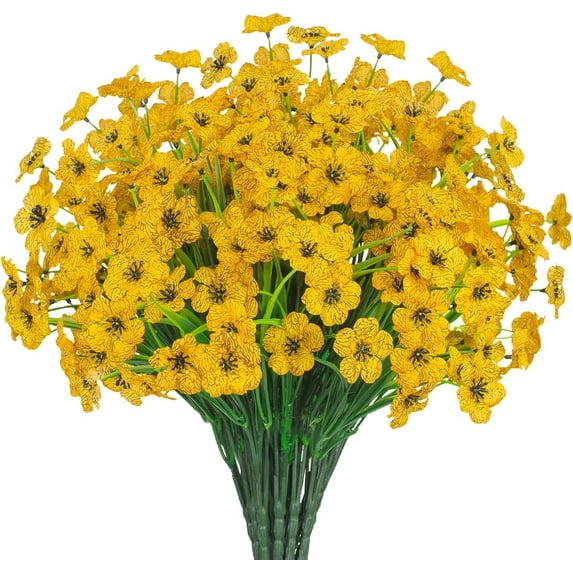 Zukuco Outdoor Artificial Flowers UV Resistant Fake Flower Plastic Plants Faux Silk Flowers Porch Hanging Garden Porch Window Box Decorating (12PCS,Yellow)
