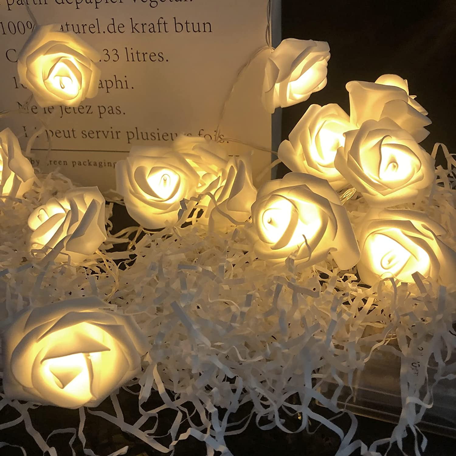 Zukuco Rose Flower String Lights Battery Operated Rose Fairy Light for