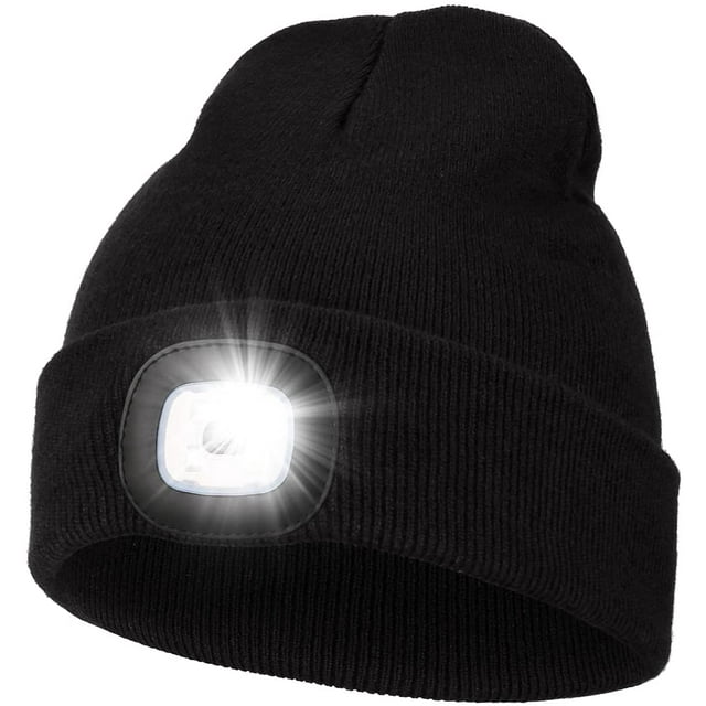 Zukuco USB Rechargeable Beanie Hat with Light, LED Headlamp Hat, Knitted Night Light Beanie Cap Flashlight Hat for Women Men Gifts