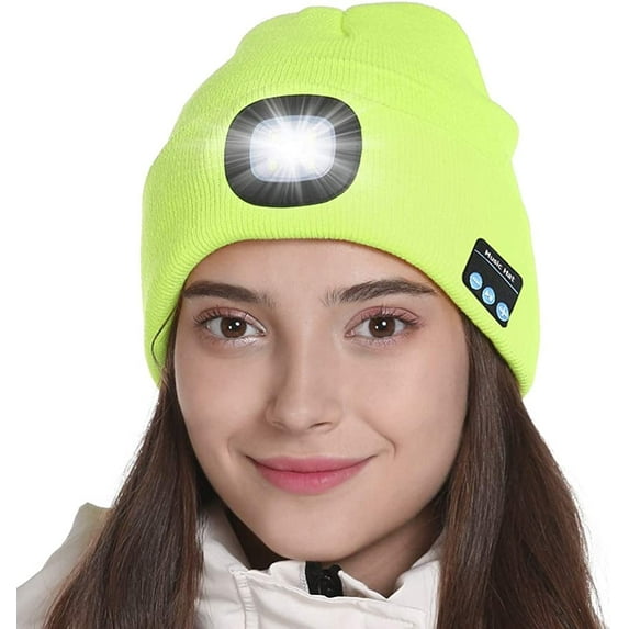 Zukuco Unisex Bluetooth Beanie Hat with Light, Built-in Speaker Mic, Headlamp Cap with Headphones, Tech Gift for Men Women