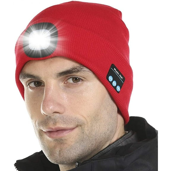 Zukuco Unisex Bluetooth Beanie Hat with Light, Built-in Speaker Mic, Headlamp Cap with Headphones, Tech Gift for Men Women