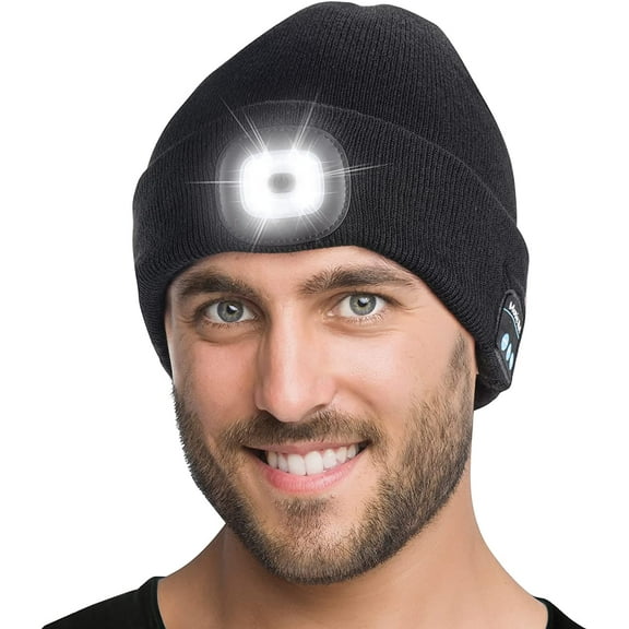 Zukuco Unisex Bluetooth Beanie Hat with Light, Built-in Speaker Mic, Headlamp Cap with Headphones, Tech Gift for Men Women