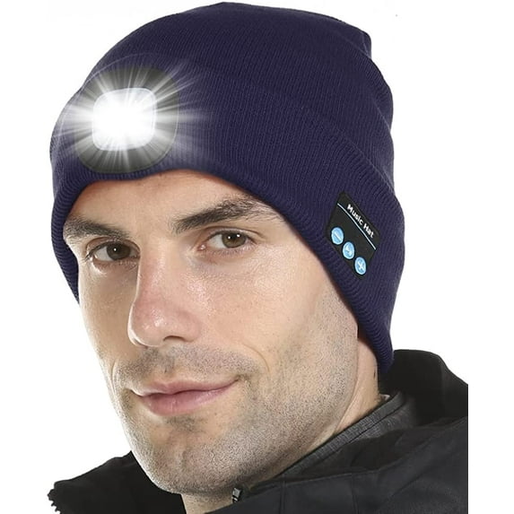 Zukuco Unisex Bluetooth Beanie Hat with Light, Built-in Speaker Mic, Headlamp Cap with Headphones, Tech Gift for Men Women