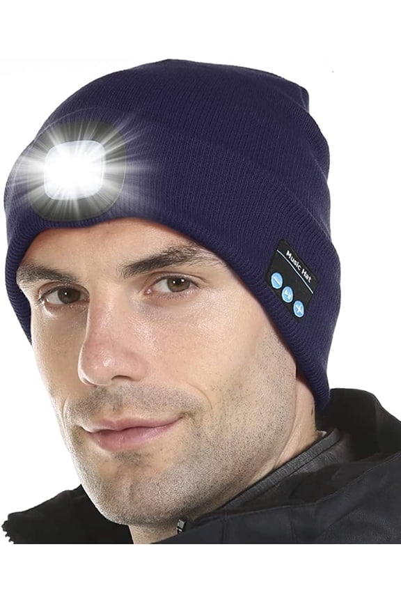 Unisex Bluetooth Beanie Hat with Light, Built-in Speaker Mic, Headlamp Cap with Headphones, Tech Gift for Men Women