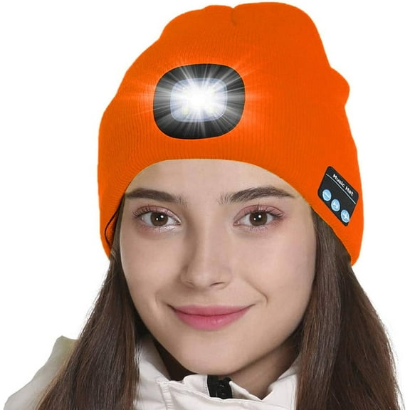 Zukuco Unisex Bluetooth Beanie Hat with Light, Built-in Speaker Mic, Headlamp Cap with Headphones, Tech Gift for Men Women