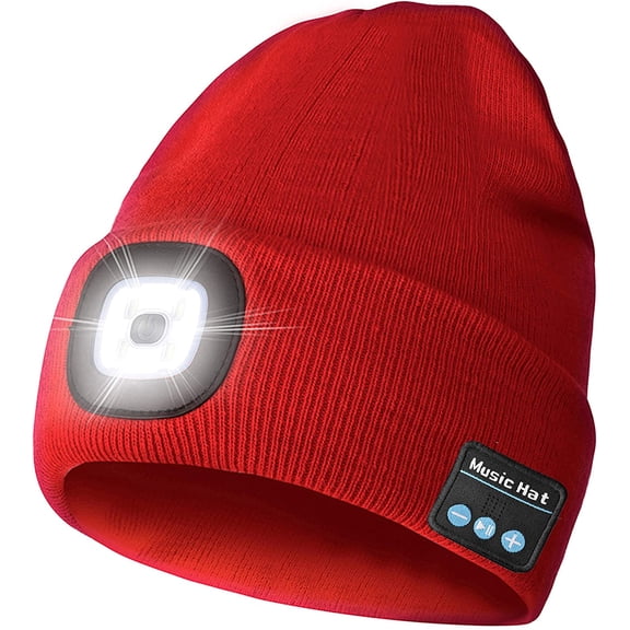 Zukuco Unisex Bluetooth Beanie with Headlight, LED Music Beanie, Rechargeable Musical Knitted Cap for Men Women Gifts