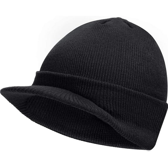 Zukuco Winter Men's Knit Cap with Brim Beanie Hat Warm Thick Hat for Outdoor