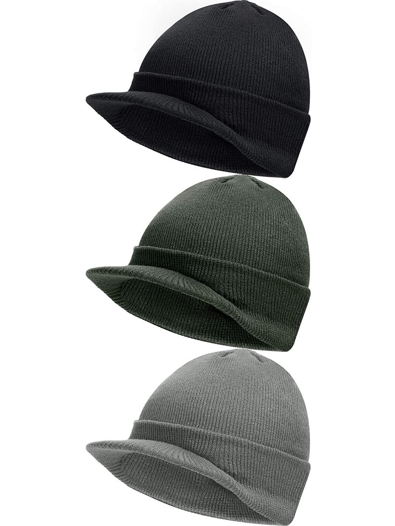 Zukuco Men's Winter Knit Cap with Brim, Warm Thick Double