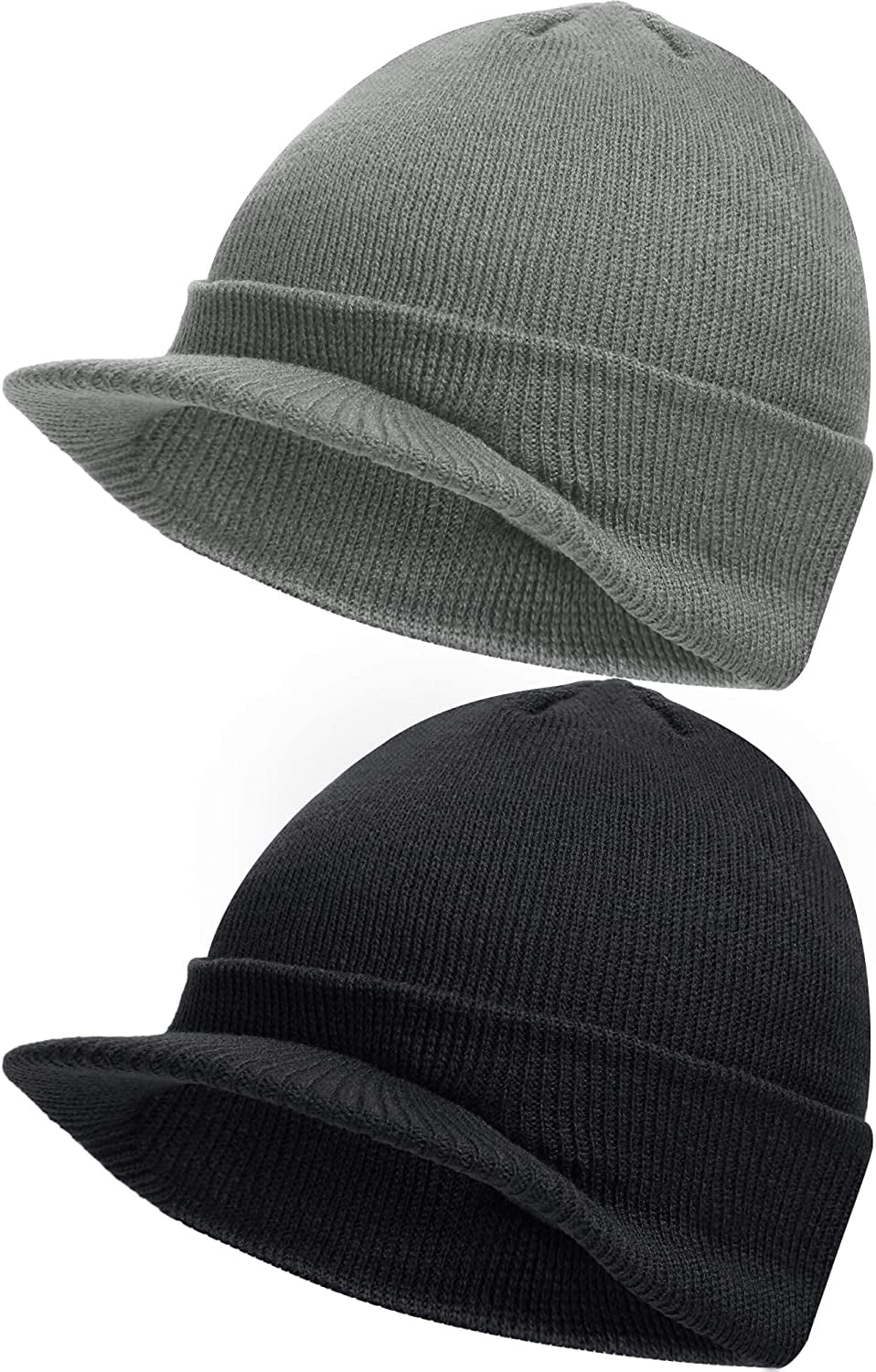 Zukuco Men's Winter Knit Cap with Brim, Warm Thick Double