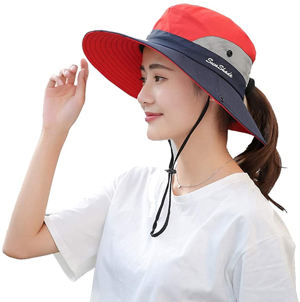 Zukuco Women Wide Brim Sun Hats UV Protection, Cooling Mesh Ponytail Hole  Cap Foldable Travel Outdoor Fishing Hat 