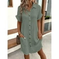 thumbnail image 1 of Zukuco Women's Dress Summer Casual Collar Button Down Short Sleeve Tunic Shirt Dress with Pockets, M, 1 of 4