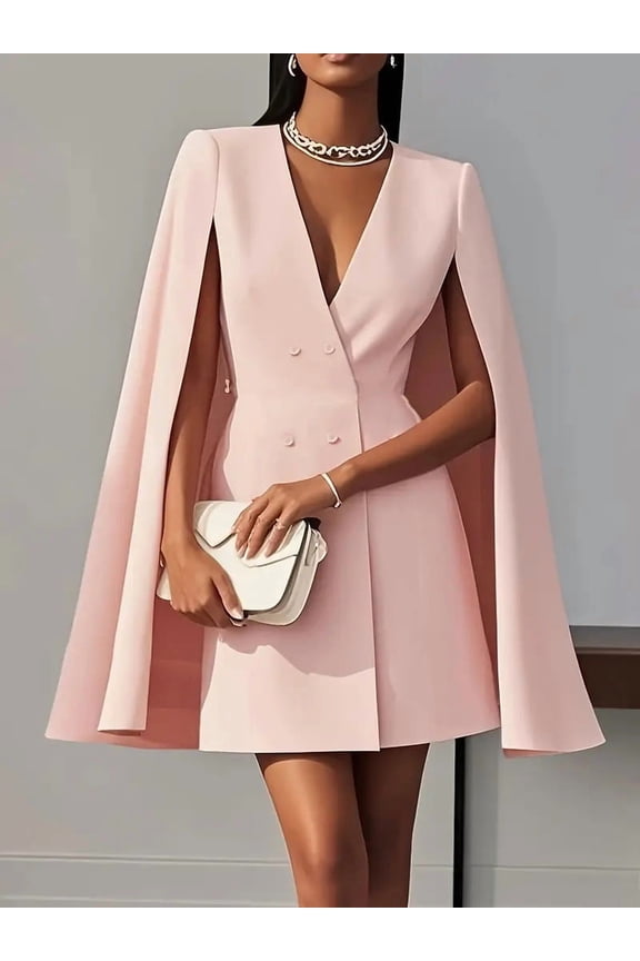 Women's Elegant Cape Blazer Dress - V-Neck Double Breasted Jacket with Split Sleeves & Structured Shoulders, 2XL