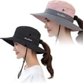 thumbnail image 1 of Zukuco Women's Outdoor UV-Protection-Foldable Sun Hats Mesh Wide-Brim Beach Fishing Hat with Ponytail-Hole, 1 of 8