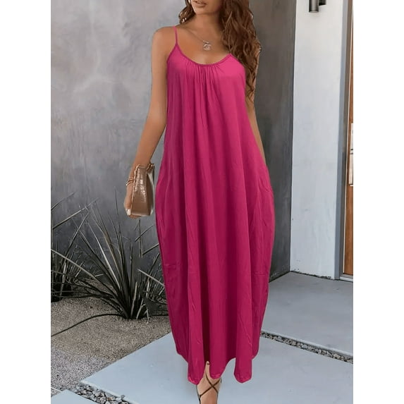 MORTTIC Women's Casual Summer Maxi Dress with Spaghetti Straps & Pockets - Loose Fit Long Dress, XXL