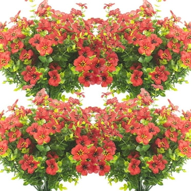 Zukuco violets Artificial Flowers Outdoor UV Resistant Fake Flowers No Fade Faux Plants Garden Porch Window Box Décor(12pcs, Orange Red)