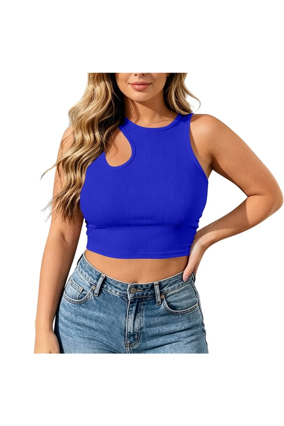 Women's Halter Neck Sleeveless Crop Top High Neck Casual Summer Beach Going Out Top