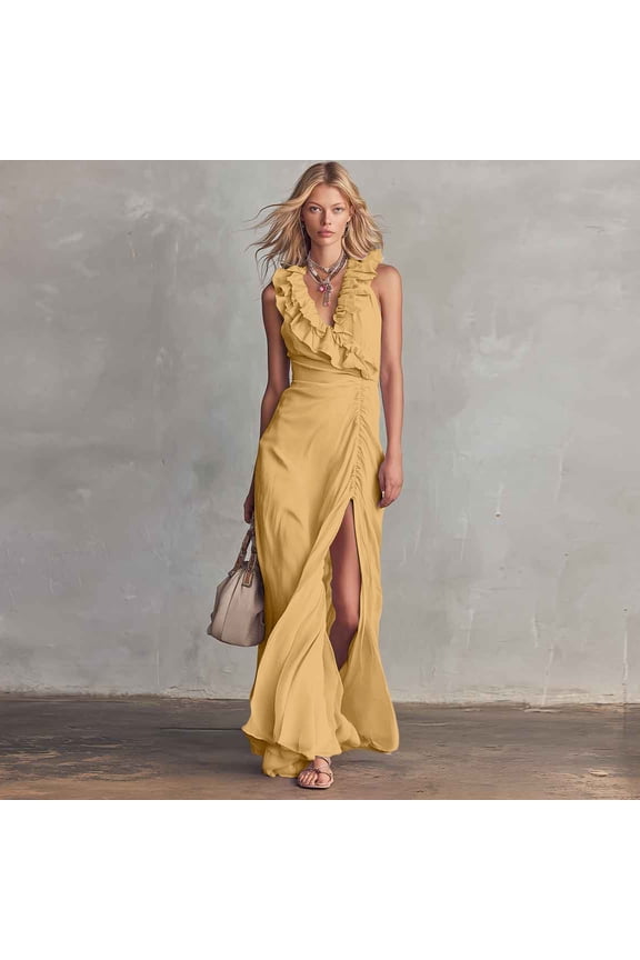 Zulara Women's Sleeveless Maxi Dress Side Slit Casual Summer Beach Evening Party Dress