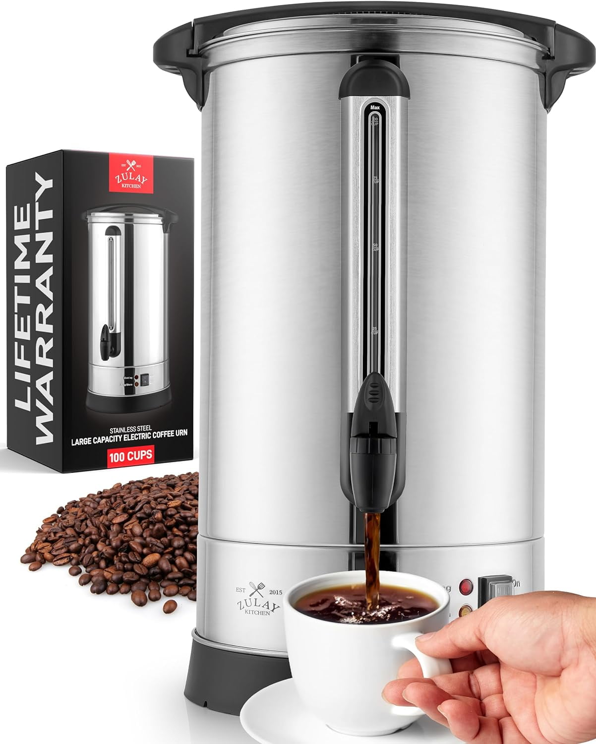 Elegant 100-Cup Stainless Steel Commercial Coffee Urn with Easy-Pour Faucet