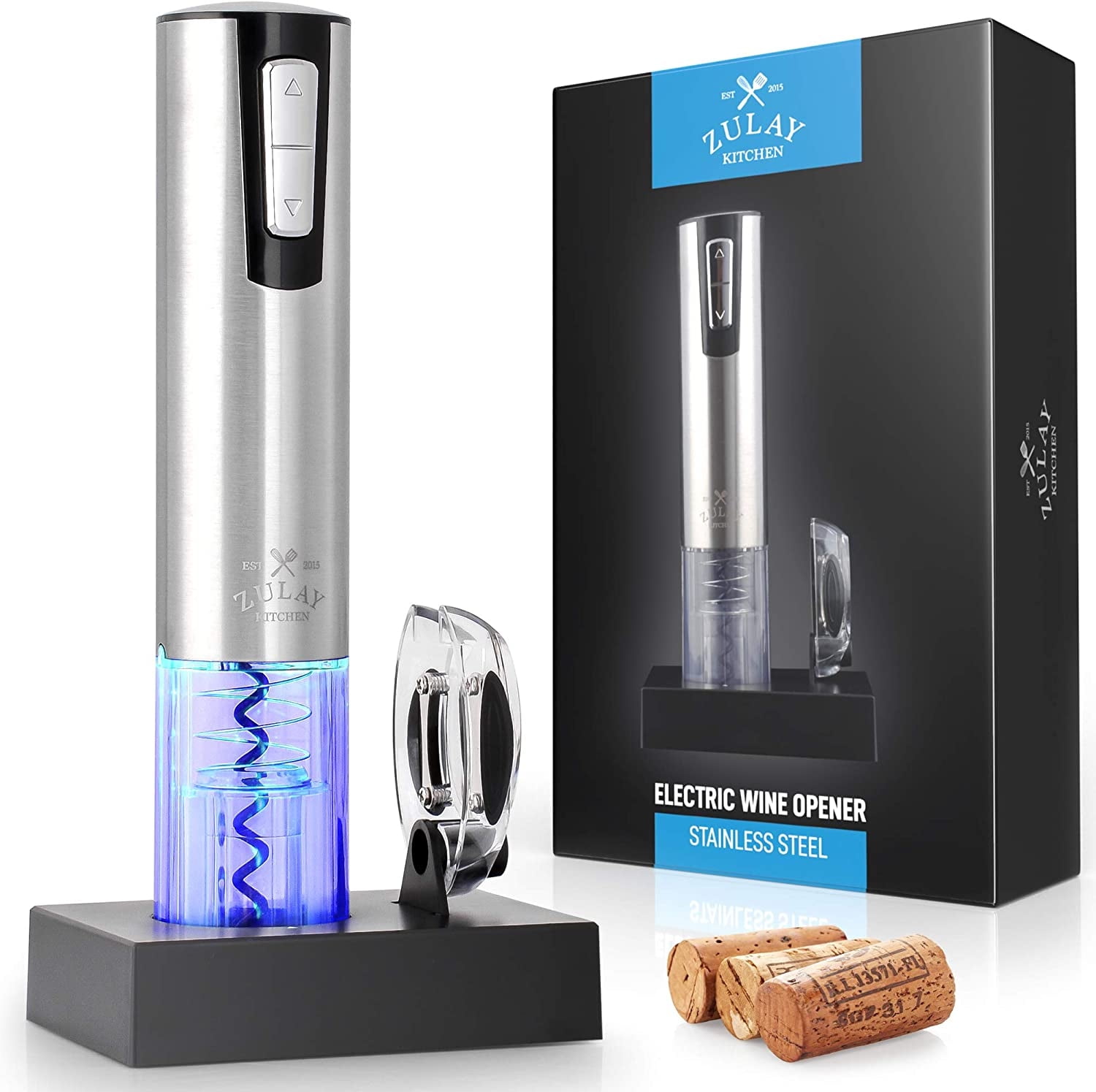 Stainless Steel Electric Wine Opener with Charging Base and Foil Cutter