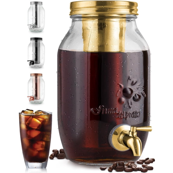 Zulay Kitchen 1.5 Liter Iced Cold Brew Coffee Maker Glass Carafe & Stainless Steel Mesh Filter, Gold