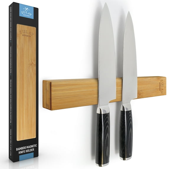 Zulay Kitchen 1 Piece Bamboo Wood Magnetic Knife Holder