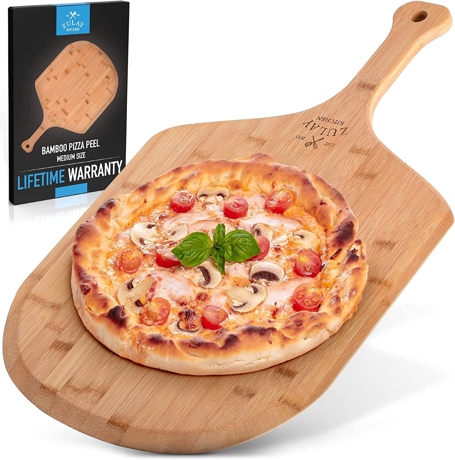 Zulay Kitchen 12" Bamboo Pizza Peel Wood, Natural Bamboo Pizza Paddle