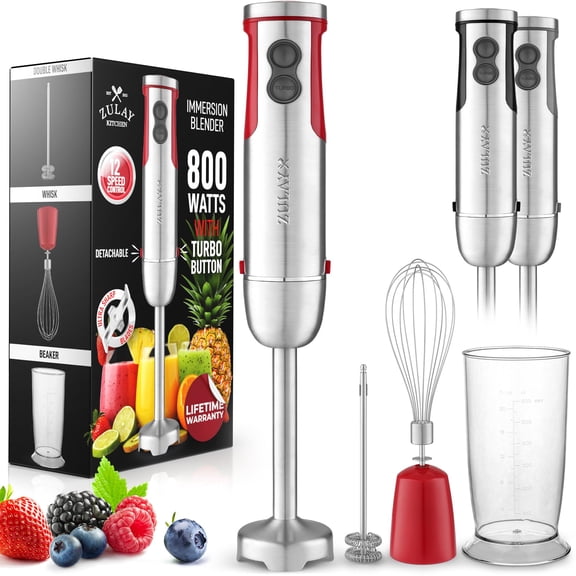 Zulay Kitchen 12-Speed Corded Electric Immersion Blender With Whisk, Frother & Stick Blender Attachments
