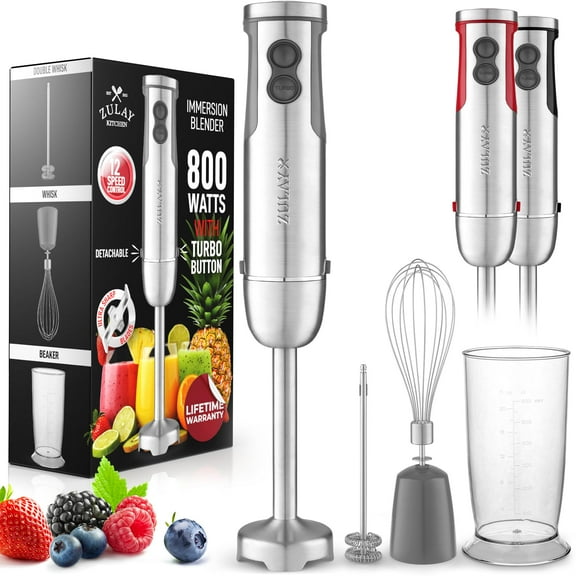 Zulay Kitchen 12-Speed Corded Electric Immersion Blender With Whisk, Frother & Stick Blender Attachments