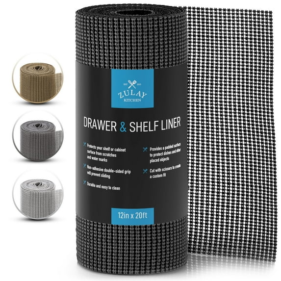 Zulay Kitchen 12"x20ft Drawer & Shelf Liner - Non Adhesive Drawer Liner - Protective Liner Black