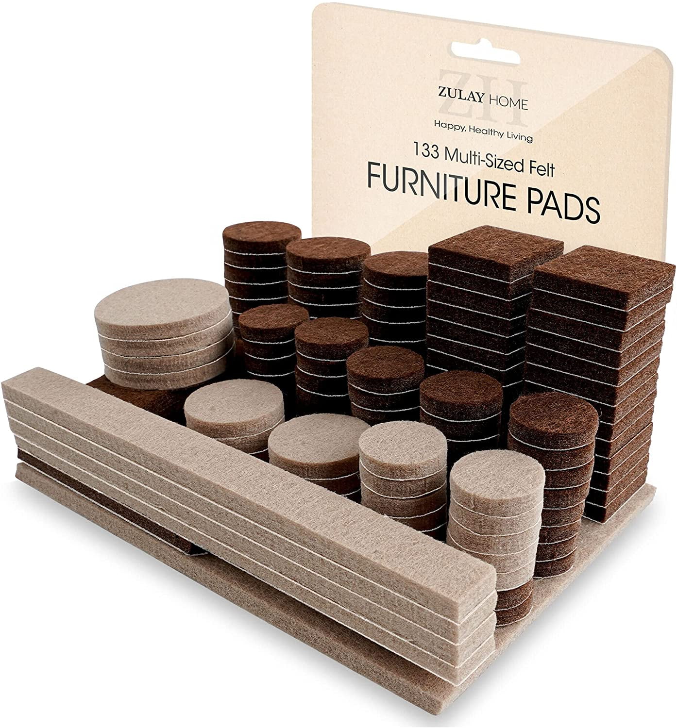 Zulay Home 133 Piece Brown and Beige Felt Furniture Pads for Hardwood Floors