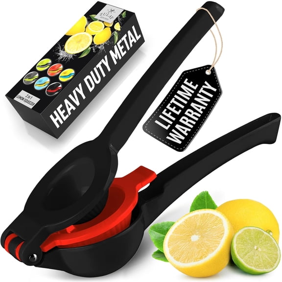 Zulay Kitchen 2-in-1 Manual Lemon Squeezer Manual Juicer Citrus Press - Black/Red