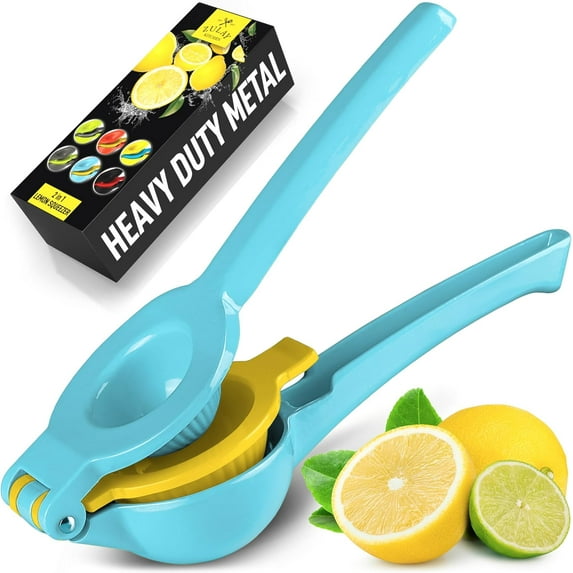 Zulay Kitchen 2-in-1 Manual Lemon Squeezer Manual Juicer Citrus Press - Light Blue/Yellow