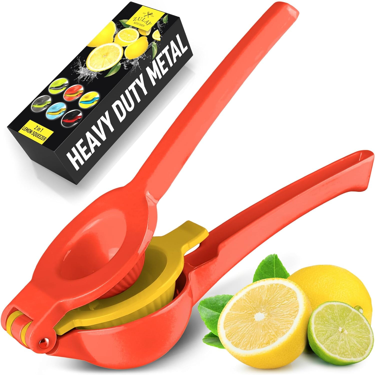Red and Yellow Aluminum Manual Citrus Juicer with Ergonomic Handle