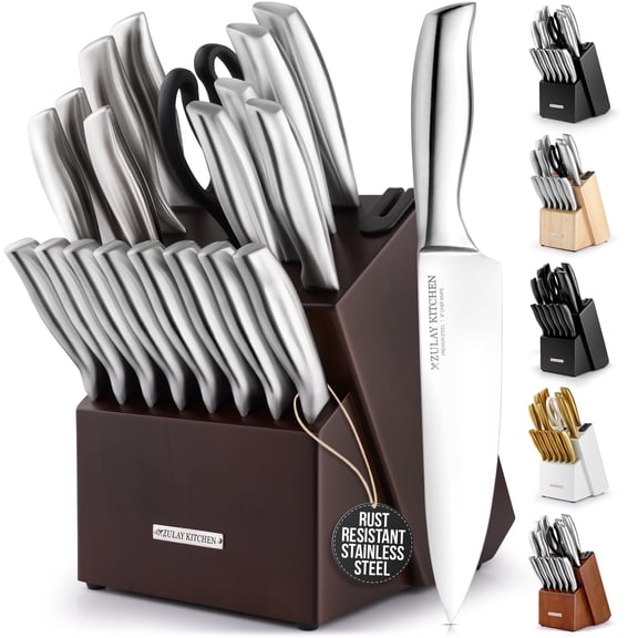 Zulay Kitchen 20 Piece Stainless Steel Knife Set with Block and Sharpener
