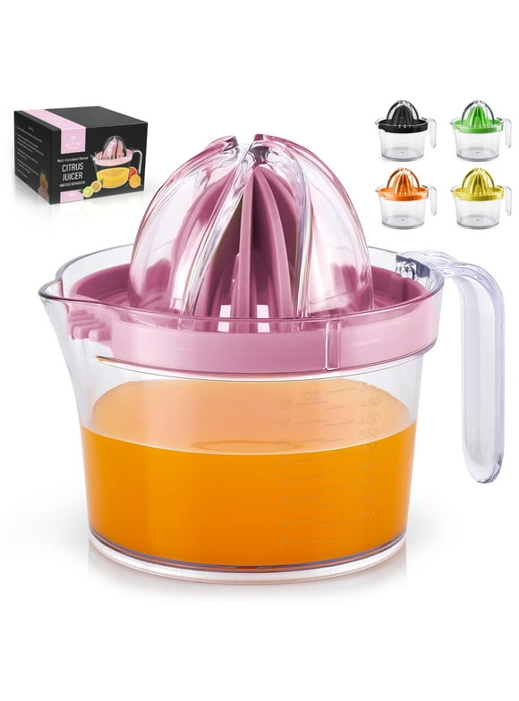 Zulay Kitchen 3-in-1 Citrus Juicer Reamer Cup 17oz Lemon Squeezer Orange Juicer Extractor Pink