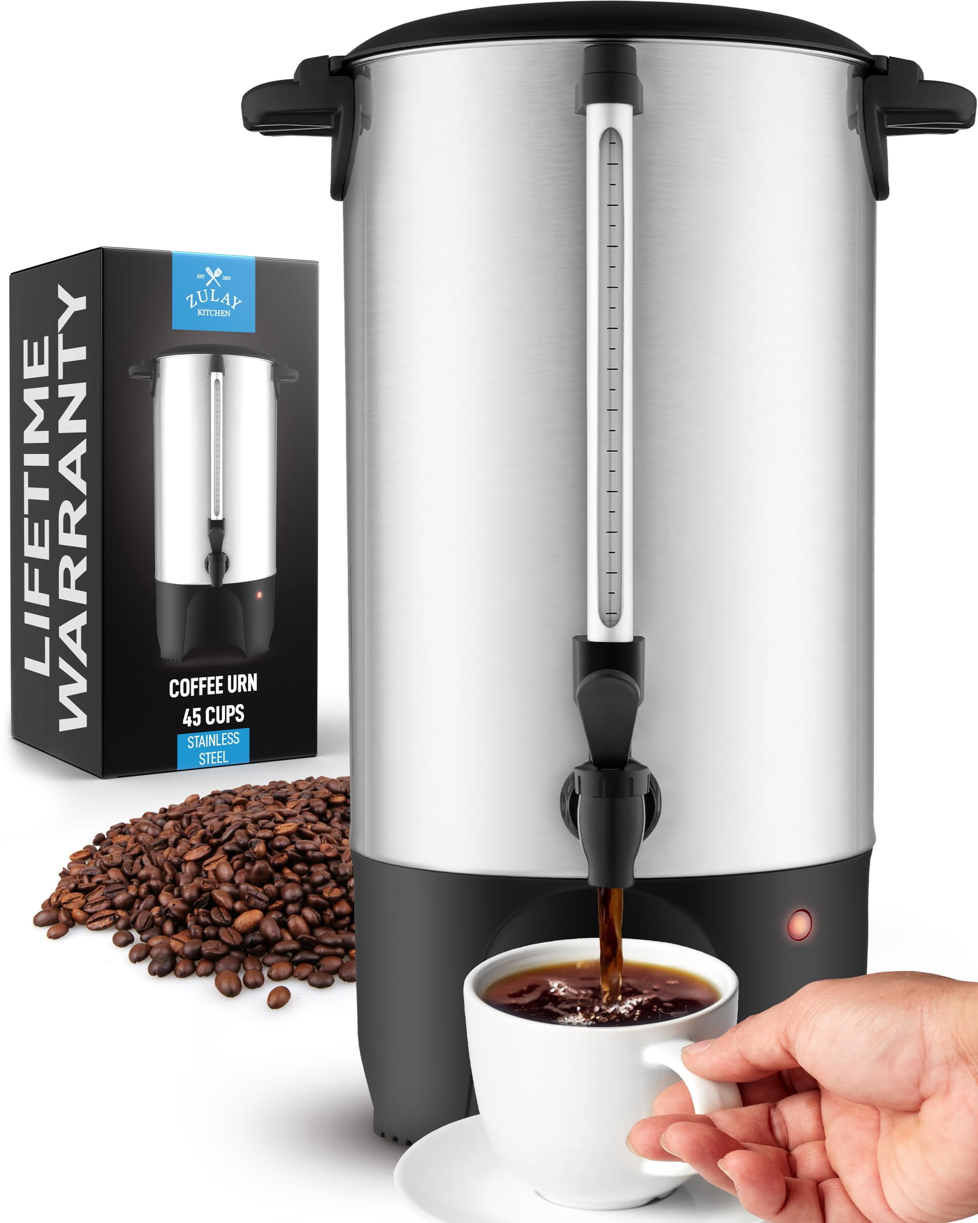 Zulay Kitchen 45 Cup Commercial Coffee Maker - Stainless Steel Coffee Urn, Coffee Dispenser Hot Water Urn