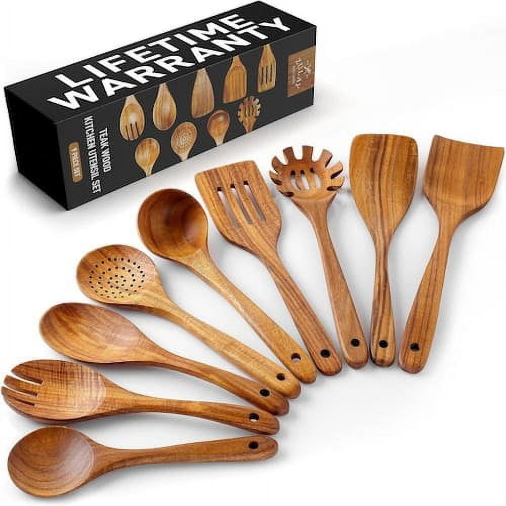 9-Piece Teak Wood Cooking Utensil Set with Gift Box