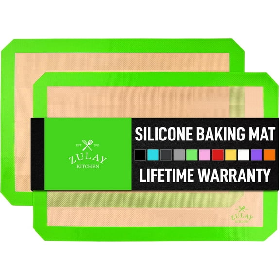 Zulay Kitchen Baking Mat 2 Pack Reusable Silicone Baking Sheet Nonstick - Light Green